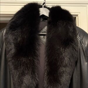 Genuine Fox Fur Collar Leather Full Length coat
